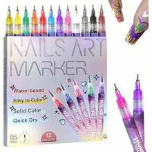 12 Colors Nail Art Pen Set, Nail Art Marker Nail Polish Pen, DIY Nail Art Drawing Painting Outlining Pen, Nail Art Decoration Nail Art Tools - Multicolor - View 3