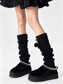 1 Pair Women's Pom Pom Slouch Leg Warmers, Knitted Leg Warmers, Suitable For Daily Wear - Multicolor - View 7