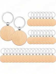 10pcs Wooden Round Keychain Tags Key Labels Rings Creative Small Gifts Handmade Crafts Wooden Keychains - Wood Color - View 11