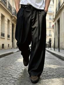 StraightLeg Straight-Leg All-Season Men's Casual Pocket Button Long Pants - Black - View 2