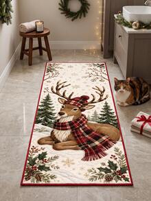 1PC Deer Runner Rug, Bathroom Mat, Hallway Carpet, Bedroom Mat, Winter Christmas Decoration, Winter Christmas Decoration Gift - Red - View 14