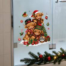1/3pcs Cute Christmas Highland Cow Window Stickers, Double-Sided Visible PVC Static Cling Glass Decals, Suitable For Winter Holiday Party Window Display - Multicolor - View 9