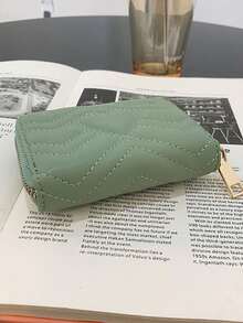 Women's Mint Green Quilted Accordion Card Wallet, Zipper Around Bifold Card Case With Heart Stitching, Multi Card Slots & Coin Pocket - Green - View 7
