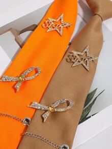 1pc Fashion Street Rhinestone Star Bow Eyelet Chain Personalized College Style Daily Commute Shirt Women Decorative Tie - Multicolor - View 5