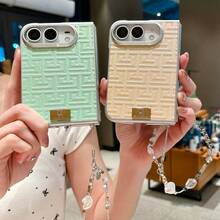 1pc Cute Multi-Color Silver Edge Geometric Gradient Leather Texture Popular Fashion Apple Phone Case Folding Phone Case Protective Cover Smart Phone Case Fashion Phone Cover Lightweight Shockproof Anti-Slip Smart Phone Case Compatible With Apple Duo - Multicolor - View 2