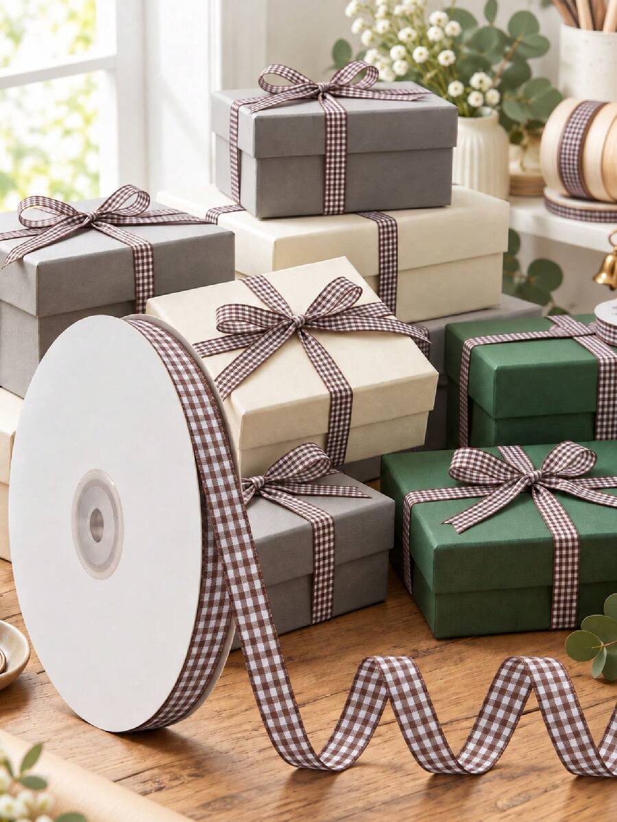2pcs/1pc Red And White Plaid Ribbon Bow, Plaid Fabric Handmade Ribbon Roll, Suitable For Party Decoration, Holiday Gift Wrapping, Creative Gift For Friends And Family