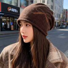 1pc Letter Bow Casual Elegant Party Polyester Fine Fleece 2026 New Bow Knit Beanie Hat For Women, Large Head Circumference, Warm Ear Protection Slouchy Hat, Spring Autumn Winter - One Size - View 3