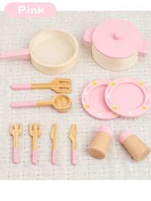 Mainan Edukasi Dapur untuk Anak Laki-Laki, Perempuan, Botol Bumbu Kayu, Panci Masak, Peralatan Masak, Simulasi Dapur - MultiWarna - View 10