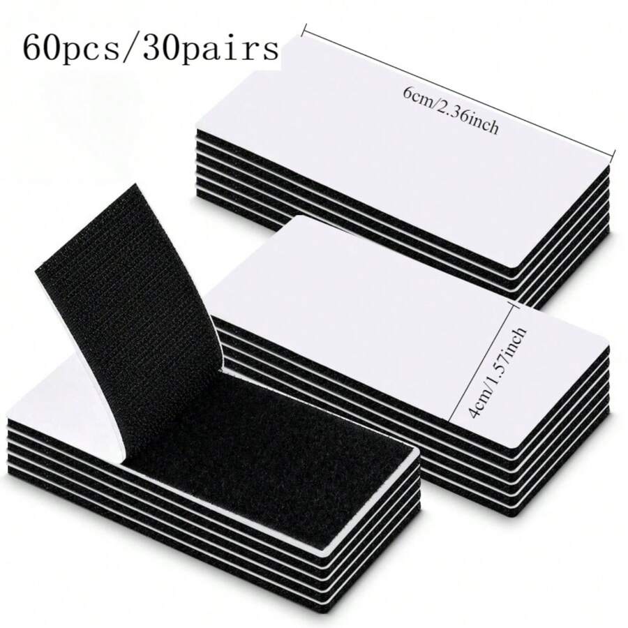 60pcs/30pairs Hook And Loop Fasteners, Large 4cm*6cm, Strong Adhesive Backing, Reusable Straps, Double-Sided Tape, No Residue, Suitable For Sofa Cushions, Bed Sheets, Floor Mats, Blankets - 60pcs/30pairs - View 1