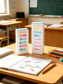 6-In-1 Teacher Grading Stamp, Suitable For Classroom And Homework, Comes With Ink Pad Set, Teacher Essential, Japanese Stamp, Suitable For Building Blocks (Japanese Teacher Exclusive Model) - Sets - View 8