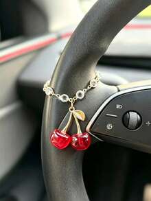 1pc 3D Cherry Pendant Crystal Chain Car Steering Wheel Gear Shift Hanging Decoration Interior Car Decor Accessories For Women - A - View 2