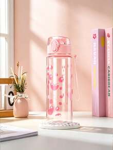 Garrafa De Água Com Padrão De Flor Rosa De 500ml, Copo De Água De Plástico Simples E Transparente, 1 Unidade - Rosa chiclete - Visão 4