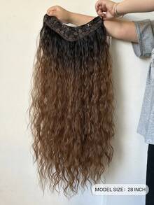 28-Inch V-Shaped Gradient Elongated Wave-Shaped Hairpiece Made Of Heat-Resistant Synthetic Hair, With V-Shaped Clasp Design, Suitable For Daily Wear By Ladies And For Parties. - Brown Ombre - View 3