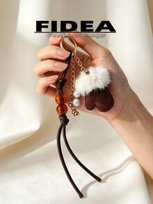 New Women's Plush Mini Glove Pendant, Vintage Amber Bead Woven Hanging Rope With Pearl Bell Chain Accessory, Exquisite And Compact With Atmospheric Vibe, Suitable As Bag Charm, Personalized Decoration, Daily Outfit Matching, Gift Or Personal Use, Versatile For Multiple Occasions - Multicolor - View 4