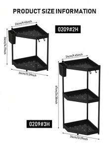1pc Rust-Proof Triangle Bathroom Shelf, 2/3 Tier Bathroom Storage Rack, Shampoo Organizer, Bathroom Shelf, Kitchen Storage Rack, With Hooks For Hanging Bath Balls, Ding Shelf, Bathroom Accessories, Bathroom Storage, Bathroom Supplies - Black - View 5