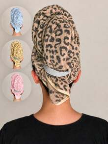 1pc/4pcs Leopard Print Quick Dry Hair Towel, Coral Fleece Super Absorbent Hair Towel With Hanging Loop, Fast Drying Bath Cap Suitable For Long Curly Hair, Soft Frizz-Free Women's Headwrap, For Home And Travel Use, Best Gift For Partner - Multicolor - View 13