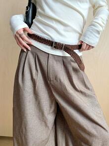 1pc Brown PU Material Women's Vintage Unique Niche Braided Belt - Coffee - View 5