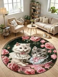 1pc Rose Cat Pattern Floor Mat, Decorative Carpet, Floor Mat, Carpet, Living Room Carpet, Bedroom Carpet, Universal Carpet - Multicolor - View 1