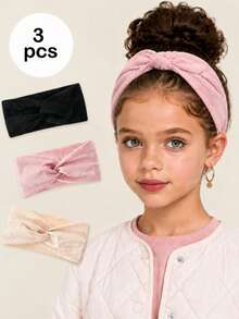 3pcs Minimalist Solid Color Criss-Cross Headbands, Suitable For Girls' Daily Casual Wear - Multicolor - View 4