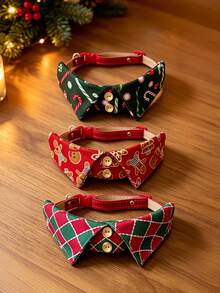 Christmas Adjustable Pet Collar, Suitable For Cats And Small Dogs, British Style Christmas Gingerbread Man Plaid Pattern, Pet Christmas Gift, Pet Holiday Party Outfit - Multicolor - View 1