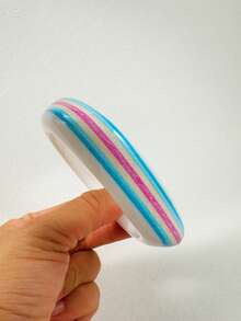 1pc/Vintage Retro Style Resin Rainbow Horizontal Striped Wide Bracelet, Suitable For Women's Daily Commute, Dopamine Outfit Jewelry Gift - Multicolor - View 9