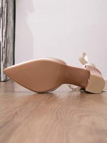 New Spring/Autumn Fashion Wedding Pearl Ribbon Pink Satin Pumps, Comfortable Breathable One-Strap Chunky Heel Sexy Elegant Women's High Heels - Baby Pink - View 7