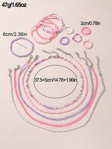 NAIZHU 15件組兒童彩色多巴胺Y2K項鍊手鍊戒指珠寶套組 - 彩色 - 查看 4