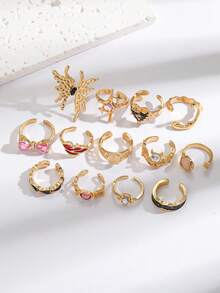 European And American New Style Combination Rings, Personalized Oil Drop Rhinestone Butterfly Heart Star Bow 13pcs Set Hand Jewelry - Ring Set - View 5