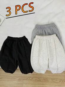 3pcs/Set Baby Pants Autumn/Winter Korean Style Infant Sports Pants Casual Versatile Sweatpants Elastic Waist Spring/Autumn - Multicolor - View 2