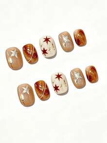 10pcs Autumn Amber Star Hand-Painted Maple Leaf Gold Foil Diffusion ...