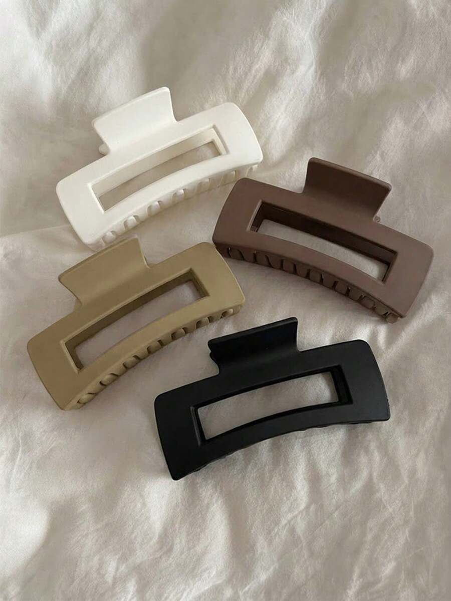 4pcs/1pc Large Matte Square Hair Claw Clips For Women, Suitable For Thick Hair, Non-Slip Strong Grip, Rectangular Hair Clips, Neutral Style Hair Accessories - Multicolor - View 1