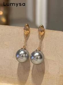 1 Pair Fashionable Exquisite Geometric Tassel Grey Faux Pearl Earrings Suitable For Women's Daily And Party Wear - Yellow Gold - View 1