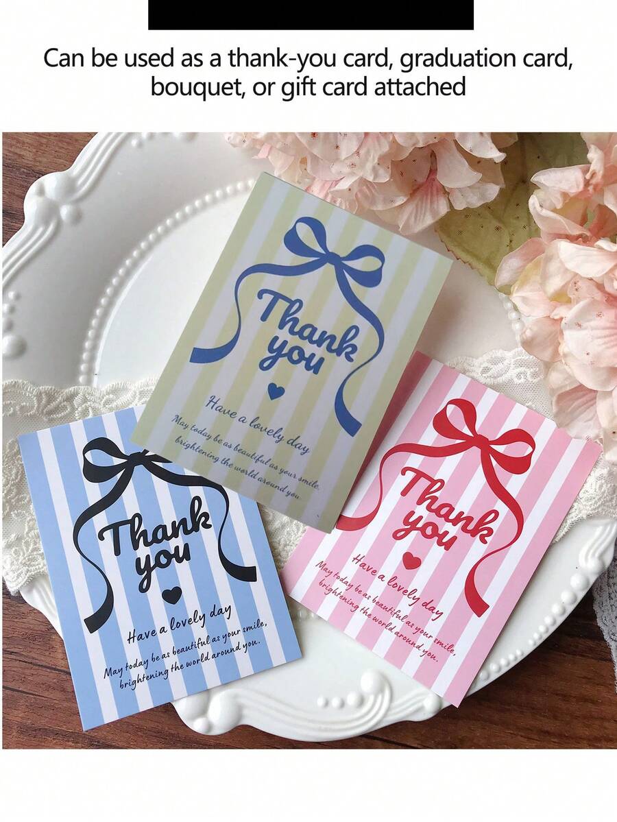 Creative Bow Thank You Cards, Warm Blessing Note Cards, Decorative Paper Cards, Suitable For Bouquets, Graduation, Gift Box Packaging, Multi-Purpose Gift Attachment Cards - Thank Card - View 1