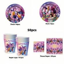 50/20/10/1pc/K-POP Girl Group Theme Disposable Tableware Set [7-Inch Paper Plates, 9-Inch Paper Plates, Napkins] - Suitable For 10 People, Perfect For Birthday Parties, Weddings, Theme Parties, Family Picnics - Multicolor - View 8