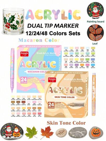 Série de Tons de Pele/Cores Macaron GuangNa, Conjunto de Canetas de Pigmento de Cor com Múltiplas Especificações, Marcador Acrílico de Ponta Macia, Secagem Rápida, Adequado para Vidro, Tecido, Esboço de Ilustração, Pintura, Metal, Projetos DIY, Suprimentos de Arte, Papelaria de Escritório, Caneta Marcadora, Caneta de Contorno, Halloween, Presente de Natal, Presente de Aniversário