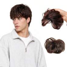 1pc Fashion Men's Dark Brown Fluffy Wig With Bangs, Increased Hair Volume - Heat Resistant, Breathable, Natural Looking Synthetic Hair, Suitable For Casual Wear And Daily Use - Easy To Style - Brown - View 2