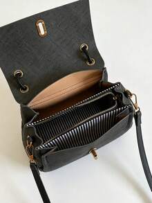 Premium PU Flap Women's Bag, Unique Knotted Twisted Top Handle, Minimalist Versatile Small Square Bag, Suitable For Commuting, Daily Outings And Dating - Black - View 8