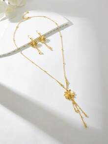 Mgyi 2Pcs Bohemian Brass Gold Plated Embossed Flower Jewelry Set For Women Vacation - Gold - View 17