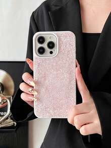 1pc Solid Color Skin-Feel Full Rhinestone Luxury Inlaid Fine Glitter 2-In-1 Large Camera Hole Phone Protective Case Compatible With Apple 17 Pro Max, 16, 15 Pro, 14, 13, 12, 11 Series - Baby Pink - View 4