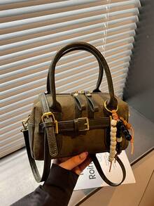 Vintage Colorblock Boston Bag, Maillard Style, Crossbody, Niche Quality, Commuter Women's Handbag - Green - View 7