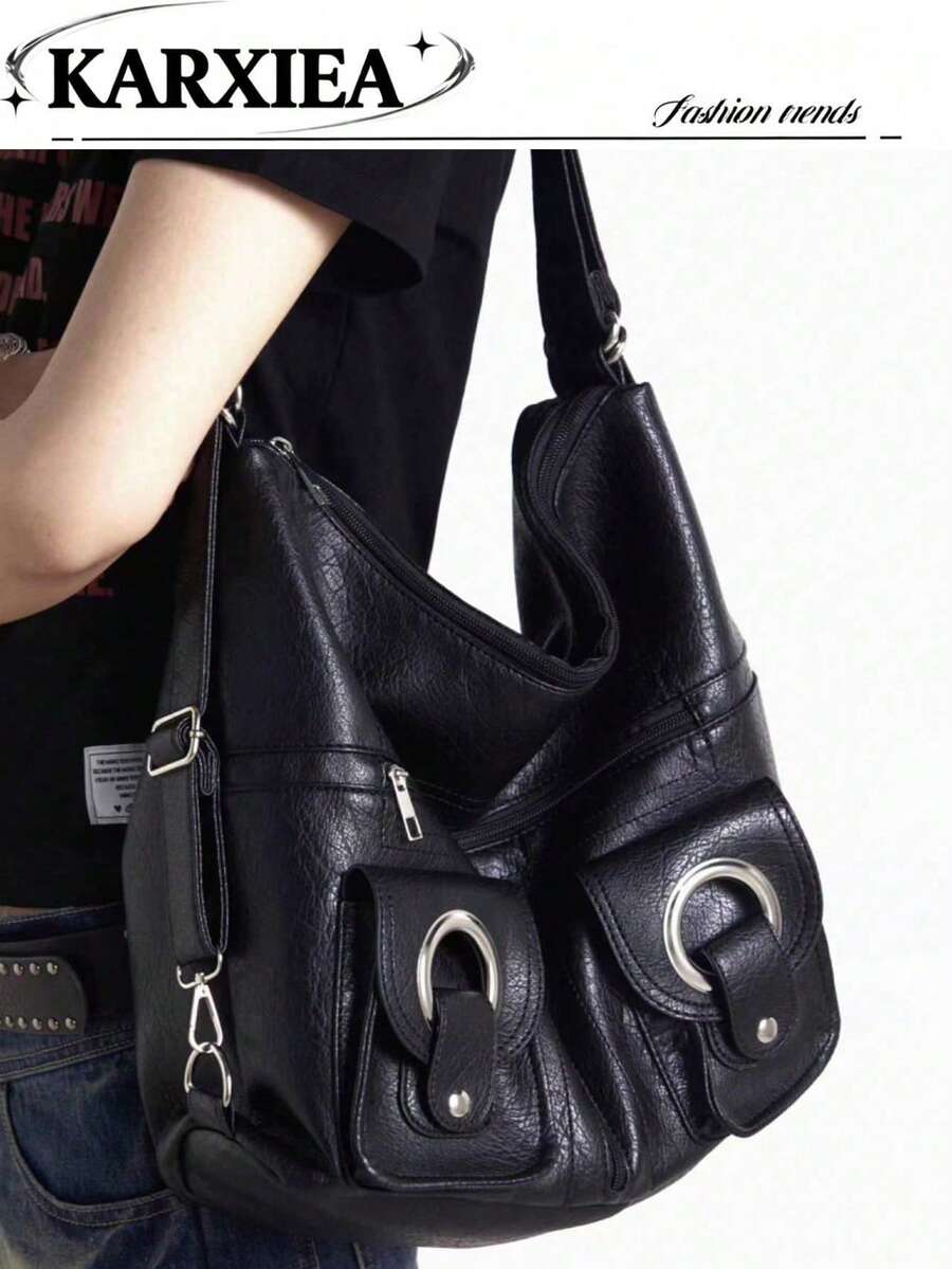 Fashionable PU Leather Women's Backpack, Large Capacity Soft Leather Student Bag, Suitable For Girls, Ladies, Commuting, School, Outdoor Use - Black - View 1