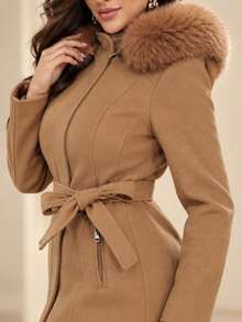 Women Winter Coats - Coffee Brown - View 3