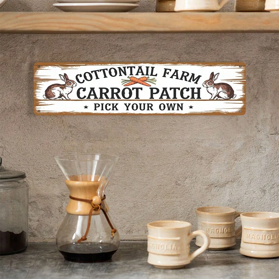 Vintage Easter Metal Sign - Rustic Style 4x16 Inch Wall Decor With Rabbit And Carrot Design, Perfect For Home Kitchen, Cafe, Bakery Or Farmhouse Wall Art, Farmhouse Home Decor (Random Style)