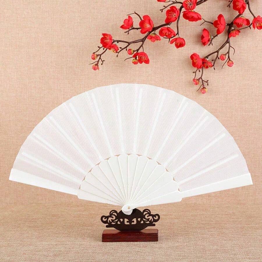 1/3pcs DIY Thickened Double-Sided Pure White Semi-Riped Xuan Paper Hand-Painted Palace Fan Blank Lacquer Fan Bamboo Fan - White - View 1