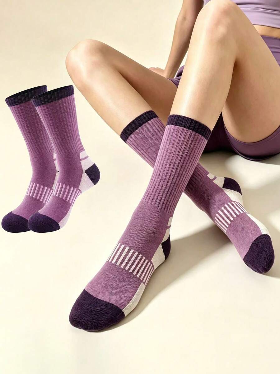 5 Pairs Unisex Colorblock Ribbed Mid-Calf Sports Leg Warmers Set, Elastic Comfortable Outdoor Hiking Leg Warmers For Autumn, Daily Wear Multi-Color Combination - Multicolor - View 1