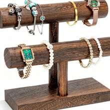 Rak Pajangan Gelang / Rak Penyimpanan Gelang / Pajangan Gelang Kayu / Rak Penyimpanan Gelang Berbentuk T / Menara Pajangan Jam Tangan Kayu - Coklat - View 3