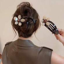 Large Flower Alligator Hair Clip For Women, Comfortable Non-Snagging Back Of Head Hair Accessory, Elegant New Style Straight Claw Clip - Multicolor - View 1