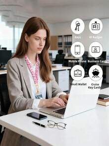 1 dây đeo cổ co giãn in họa tiết, dây vải mềm thoải mái, tiện lợi mang theo, kèm kẹp thẻ ID, móc khóa, dây đeo điện thoại, phụ kiện đa năng cho giáo viên, học sinh, y tá, đi làm và hoạt động ngoài trời - Dây đeo có thể thu gọn - Xem 5
