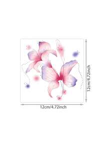 1 Sheet Pink Purple Watercolor Lily Flower Temporary Tattoo Stickers, Soft Gradient Floral With Dot Trail & Ink Splatter Fake Tattoos, Waterproof Aesthetic Body Art For Shoulder Back - Multicolor - View 4