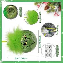 The Grinch 2pcs/12pcs Christmas Ball Ornaments, Christmas Tree Hanging Compatible Size, Top Green Plush Fur Design, Matching Hanging Rope Detail, Holiday Christmas Tree Decorative Hanging Ball, Suitable For Winter Christmas Tree Decoration, Indoor Window Display, Christmas Party Decoration, Holiday Gift Small Pendant Scenes. (Random Style) - Multicolor - View 3